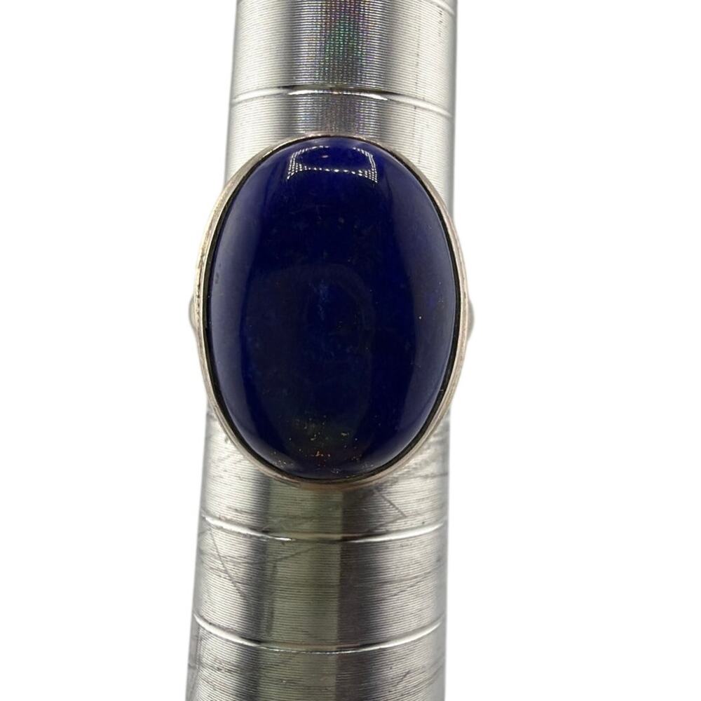 Sterling Silver Large Oval Lapis Lazuli Artisan Statement Ring Size 5.5